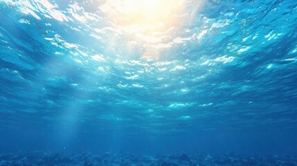 Sunlight Filtering Through Calm Ocean Water Surface in Blue Tones