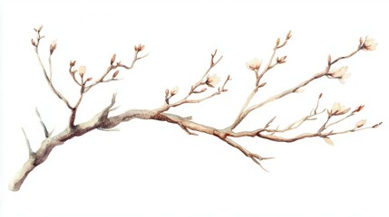 Fototapeta premium watercolor clipart of a tree branch, beautifully illustrated with delicate details and natural hues, perfect for botanical designs and nature themes
