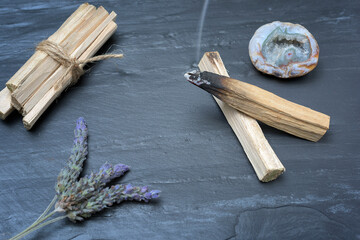 Sticks of the sacred Palo Santo tree (Bursera Graveolens). Spiritual practices concept.