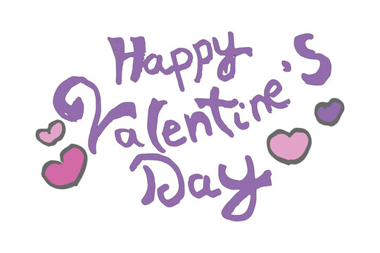 Happy Valentine's Day. Greeting text in pastel purple colours, for decoration, packaging, cards