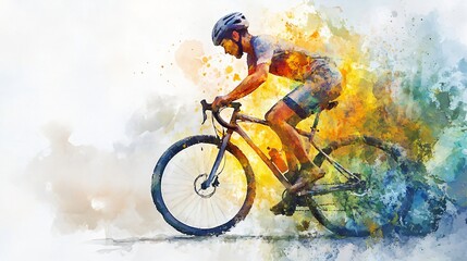Naklejka premium Dynamic Watercolor Painting of a Cyclist in Motion