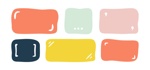 Hand drawn shapes and frames for social media. Kids color text shape. Organic free form. Doodle abstract isolated text box. Speech bubble blobs for dialog