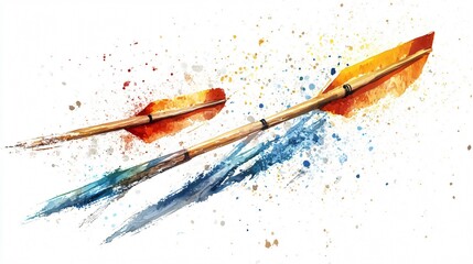 Two Arrows in Flight: A Watercolor Painting of Archery