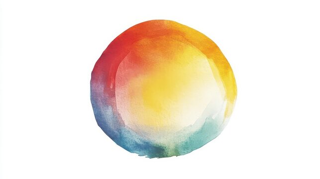 watercolor spot featuring a vibrant rainbow circle, creatively splashed across a white background, embodying joy and artistic expression