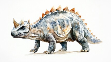Fototapeta premium Majestic Dinosaur Watercolor Painting: A Prehistoric Giant Roams Free