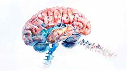 Watercolor Brain Anatomy: A Colorful Depiction of the Human Nervous System