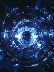 Fototapeta premium Digital Vortex Tunnel - Futuristic, technology, data flow, energy, abstract. Symbolizing innovation, speed, connection, progress, and the future.