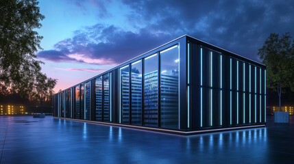 Naklejka premium Futuristic Data Center Server Storage Technology Building