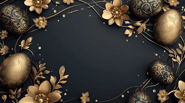 Elegant Easter Card Template with Gold Foil Eggs and Floral Details for Personalization