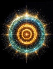 A glowing spiral representing the cycle of wellness, surrounded by radiating energy waves