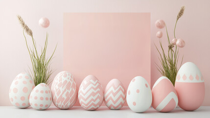 Modern Easter Card Template with Abstract Pastel Eggs and Delicate Flowers for Seasonal Greetings