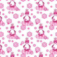 Penguin in Pink with Polka Dots Repeat Pattern 