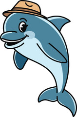 Obraz premium A fun and cute cartoon dolphin swimming in the ocean with a playful silhouette 