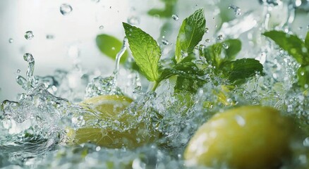 Fresh mint and lime splash in sparkling water create a vibrant summer drink experience