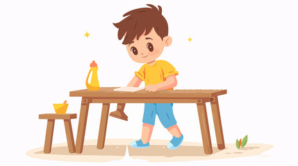 Young Boy Cleaning Table Vector Illustration