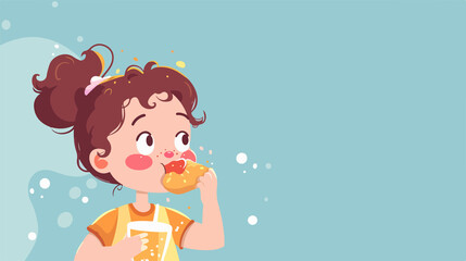 Adorable Little Girl Enjoying Delicious Chicken Meal - Vector Illustration