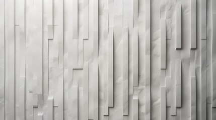 Fototapeta premium Textured white vertical wall made of uneven rectangular panels. Minimalistic architectural and interior design concept for print and inspiration.