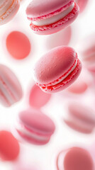 Obraz premium Floating Pink Macarons: Dreamy Dessert Photo