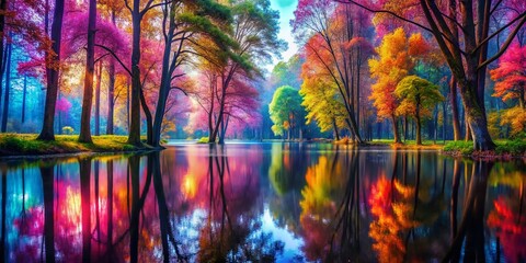 Fototapeta premium Surreal Tree Reflections: Dreamlike Forest Mirror, Ethereal Nature Photography, Mystical Water Scene