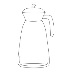Hand-drawn vector illustration of coffee pot. With black circuit without fill on white background