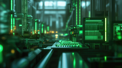 Intelligent factory production line. AI technology generated image