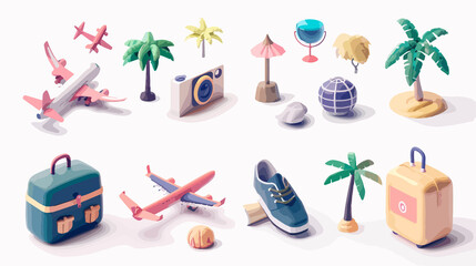 Colorful 3D Cartoon Vacation Travel Trip Icons for Web Design UI UX