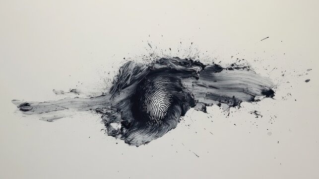 A mesmerizing swirl of black paint showcases a striking fingerprint within dynamic textures