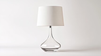 Elegant glass-based table lamp with a fabric shade, showcased against a white background, blending classic and modern styles.