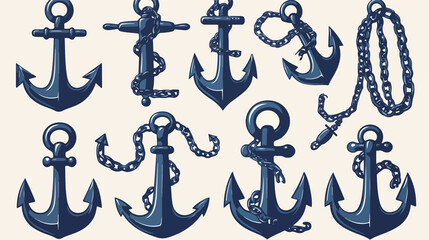 Nautical Anchors Rudders Chain Rope Knot Vector Icons