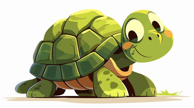 Funny Cartoon Turtle Character Isolated on White Background