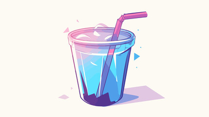 Disposable Cup with Drinking Straw Line Icon in Flat Vector