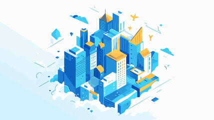 Modern Real Estate Logo Template with Cityscape Design in Flat Vector Style