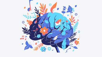 Creative Brain Logo Template in Flat Vector Style - Isolated Design