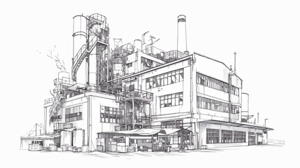 Industrial Factory Vector Sketch Icon Hand Drawing Isolated Background