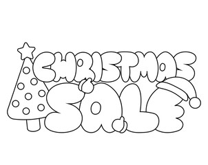 Bubble Lettering of the phrase Christmas Sale in black and white