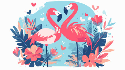 Elegant Flamingo Couple with Flower Wreath on Circle Background