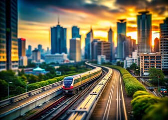 Tilt-Shift Cityscape: Motion Blur Train Photography, Miniature City, Railway, Urban Landscape