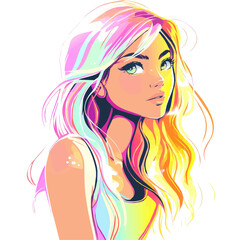 Vibrant Girl in Neon-Inspired Style – Bold Fashion Illustration
