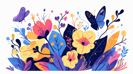 Fototapeta premium Vibrant Colorful Flowers with Inspiring 'Live Your Dreams' Slogan and Butterflies
