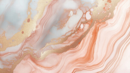 Obraz premium Swirl of pink gold marble abstract background, Liquid marble design abstract, light pink azure tones with rose golden, Paint marble texture. Alcohol ink colors, Generative Ai. 