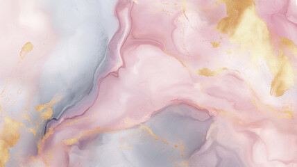 Fototapeta premium Swirl of pink gold marble abstract background, Liquid marble design abstract, light pink azure tones with rose golden, Paint marble texture. Alcohol ink colors, Generative Ai. 