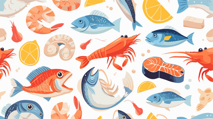 Seafood Delicacies Cooking Fish Vector Flat Icons