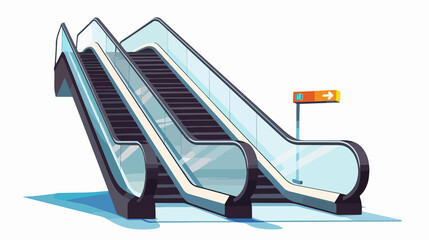 Modern Self-Starting Escalator in Rail Station Flat Vector