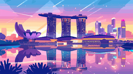 Stunning Marina Bay Sands Hotel Night View with Water Reflection