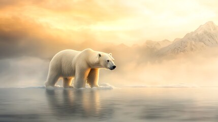 Fototapeta premium A 3D polar bear fishing with realistic icy details and soft textures. Ultra-Realistic, Photo Realistic, highly detailed 
