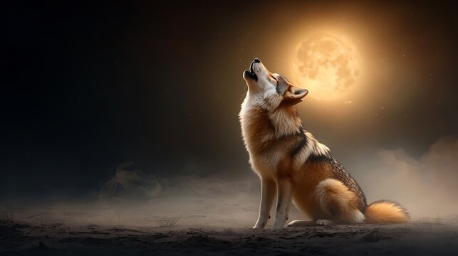 A 4D mystical wolf howling under a glowing moon in a snowy forest. Ultra-Realistic, Photo Realistic, highly detailed 