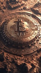 Obraz premium Futuristic Bitcoin Symbol on Digital Earth Surface - Cryptocurrency and Blockchain Innovation