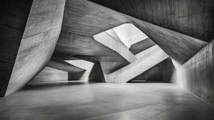 Dynamic architectural space created with sharp angles and concrete surfaces in a modern design