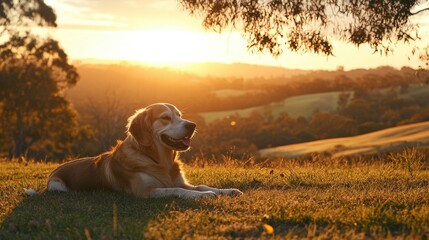 Relaxed Beagle in Sunlit Park with Golden Hour Lighting