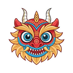 A vibrant, stylized dragon mask featuring bold colors and intricate designs, symbolizing cultural celebrations and festivities.